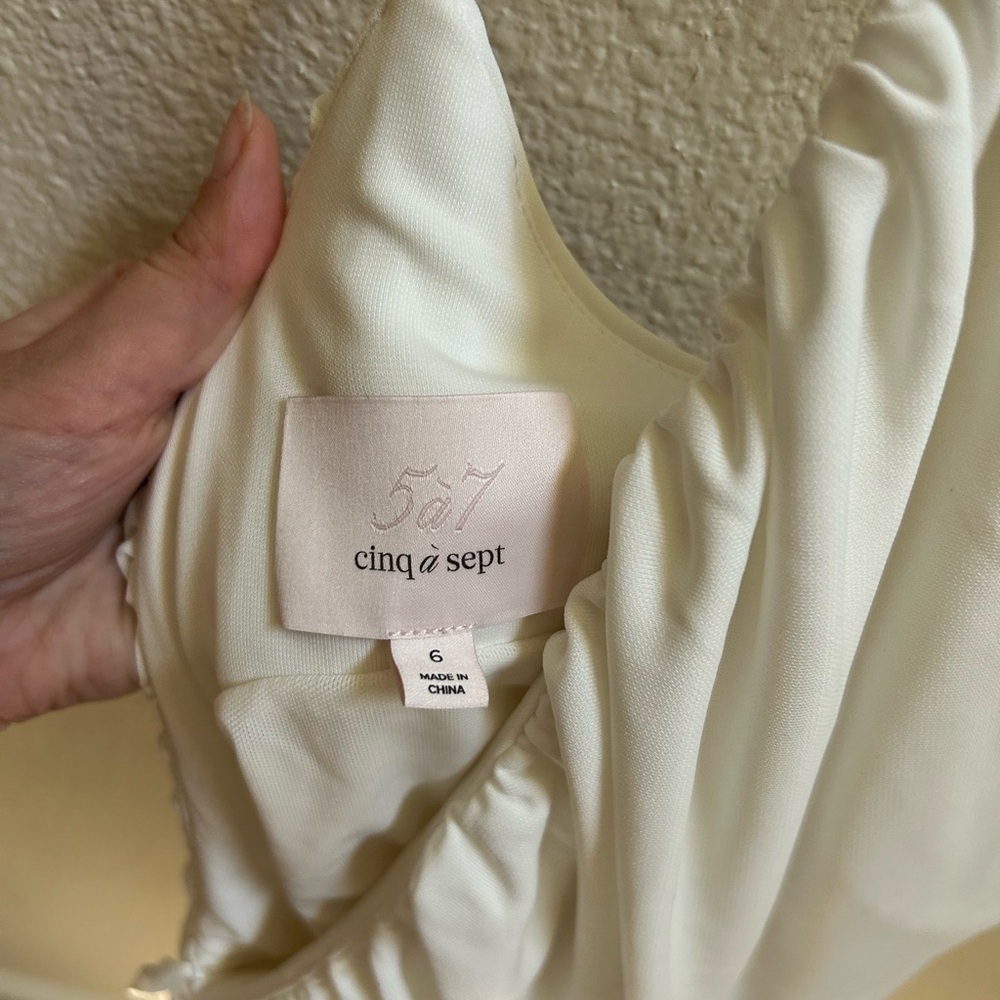 NWOT Cinq à Sept Ivory One-Shoulder Ruched Dress Size 6 - Picture 5 of 5
